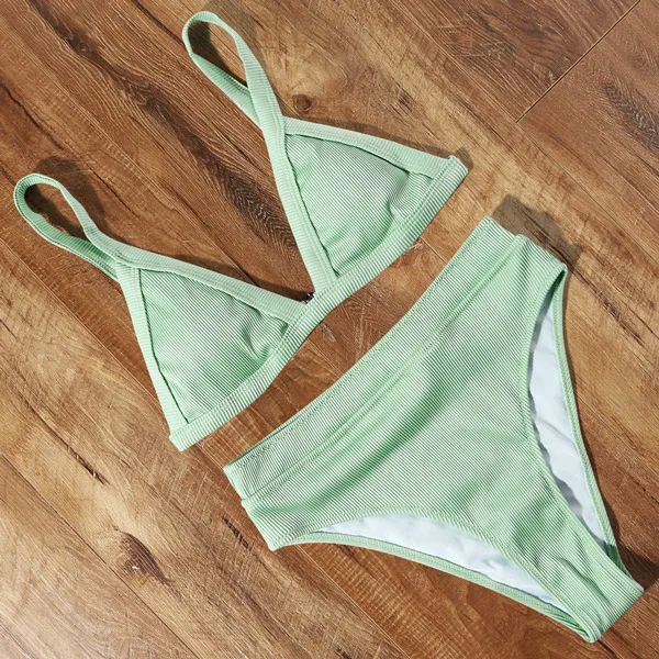 push up bikini set RUUHEE 2021 Bikini Swimwear Swimsuit Women Solid Bathing Suit Green Neno Bikini Set With Pad Female High Waist Beachwear Biquini bathing suits