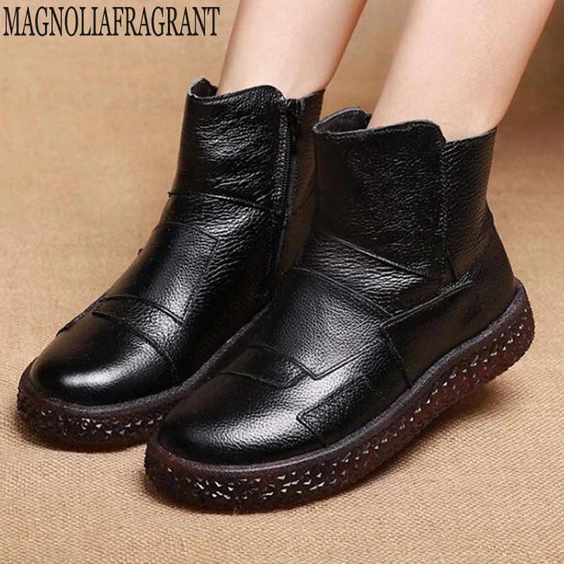 

2019 Spring Autumn Genuine Leather Women Boots Retro Handmade Mixed Colors Ankle Boots Women Flat Keep warm Casual Booties y38