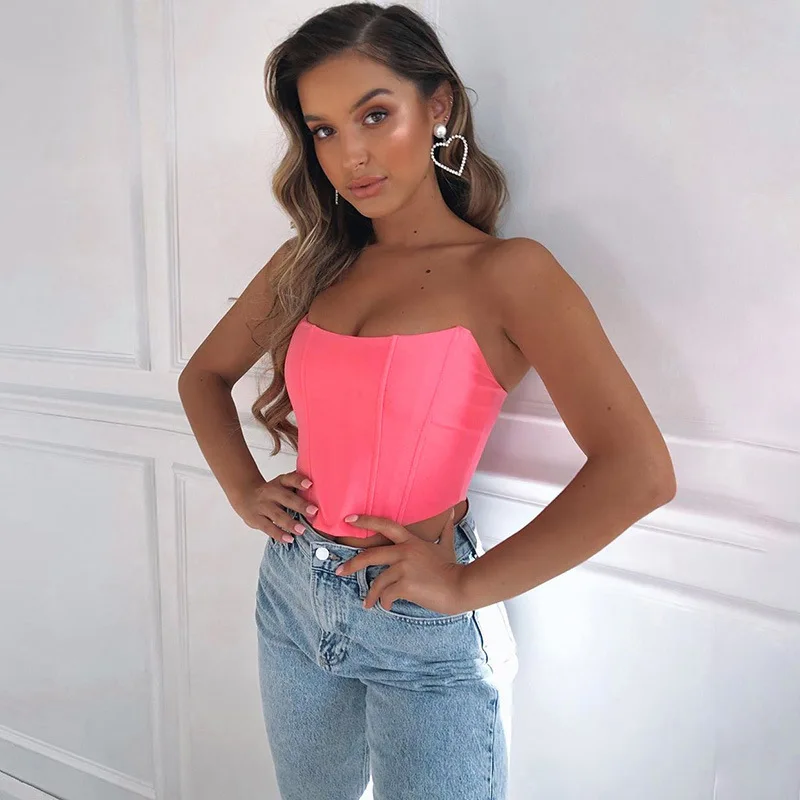 VIBESOOTD Sleeveless Off Shoulder Velvet Fashion Sexy Corset Crop Tops Vest Female Elegant Backless Boned Bustier Top Solid