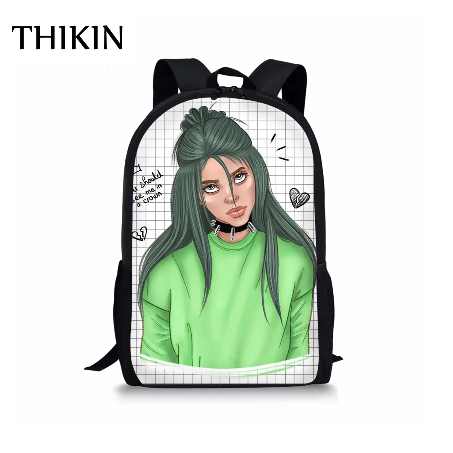As picture THIKIN студентов школьная сумка Back Billie Eilish печати 3 шт./компл. школьная комплект с сумкой для девочек рюкзак школьные сумки для подростков мальчиков Mochila - Цвет: As picture