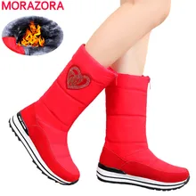 MORAZORA/Новинка года; зимние ботинки из коровьей кожи; женские ботинки на танкетке из водонепроницаемого материала; теплые зимние ботинки на толстом меху; женские полуботинки