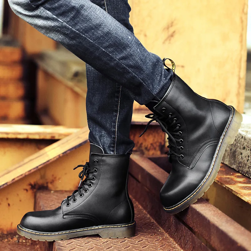 

Autumn & Winter Martin Boots Men's Hight-top Short Boots Genuine Leather Combat Boots Men Versatile Biker Boots England Workwear