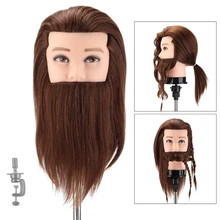 

14"Male 100% real human hair mannequin practice training head with beard barber hairdressing manikin doll head for beauty school