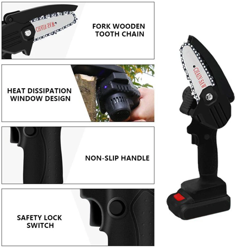 Mini Scie à Chaîne Sans Fil Dayplus 21V - Pour Bois, Batterie Et Chargeur Inclus - Longueur De Guide 4" Ou 6"