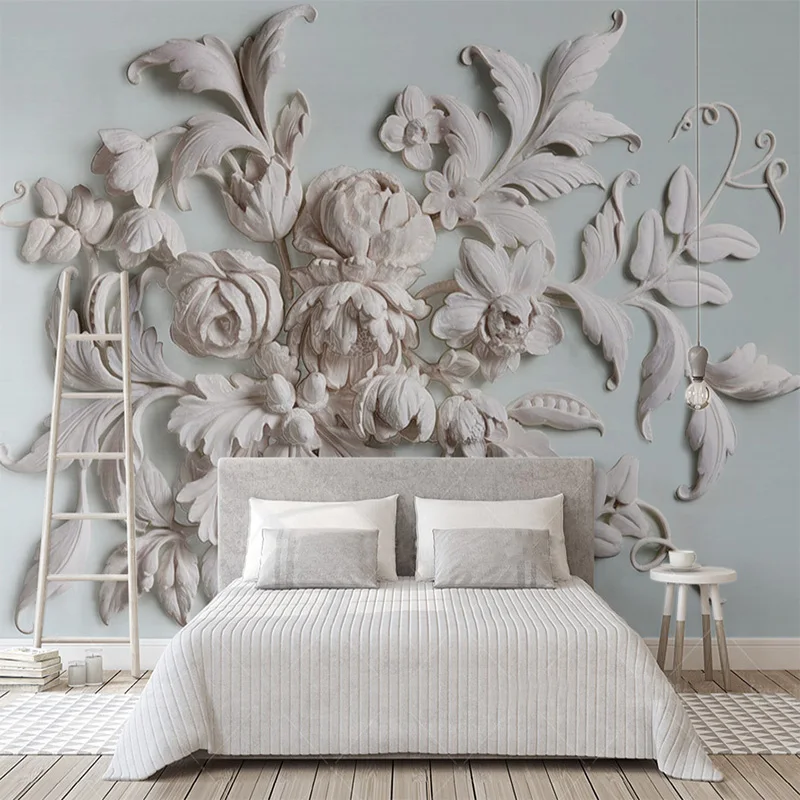 

Drop Shipping Custom 3D Mural Embossed Beautiful European Peony Flower 3D Wallpaper Background Wall Home Decoration Fresco