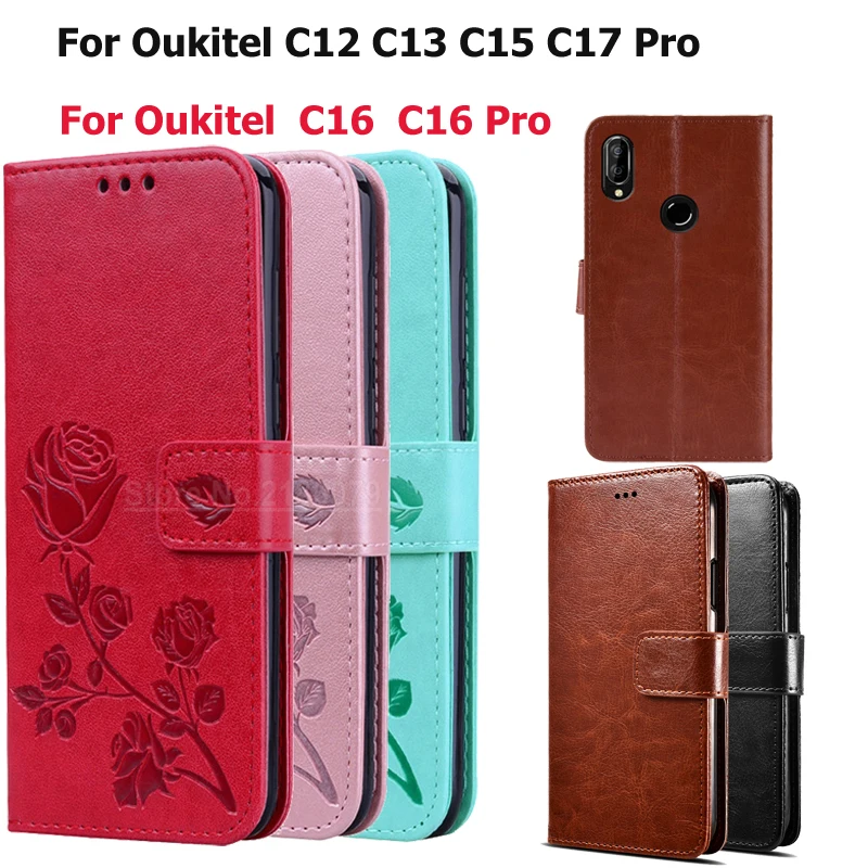 

For Oukitel C17 Pro C12 C16 3D Flower Pattern Flip Phone Case For Oukitel C12 C13 C15 C16 C17 Pro High-end luxury PU Cover