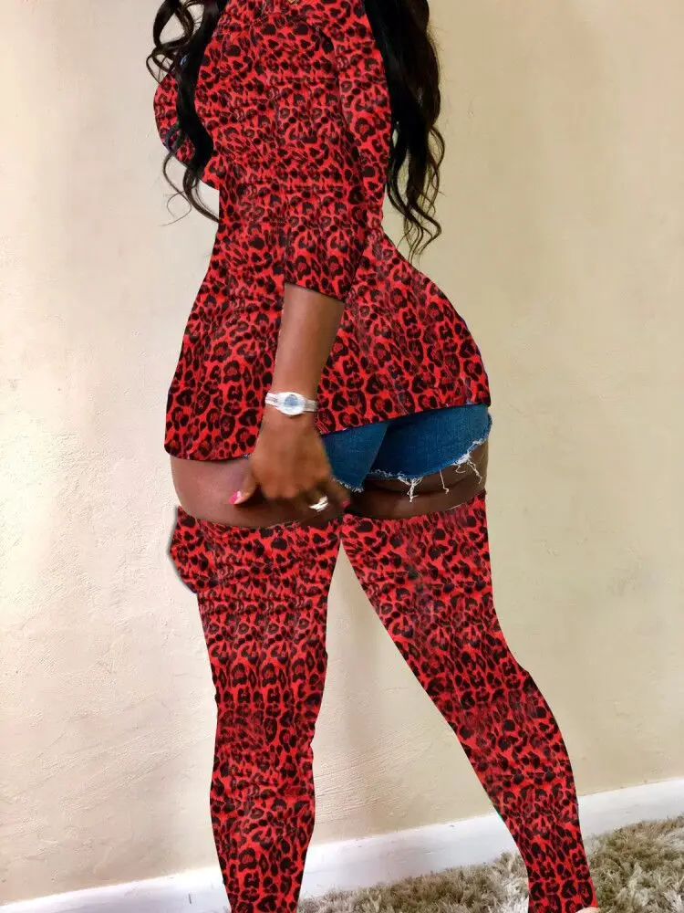 Леопардовый камуфляж размера плюс винтажный комплект из 2 предметов Женский блейзер с длинным рукавом Топ+ длинные носки спортивные костюмы осень-зима