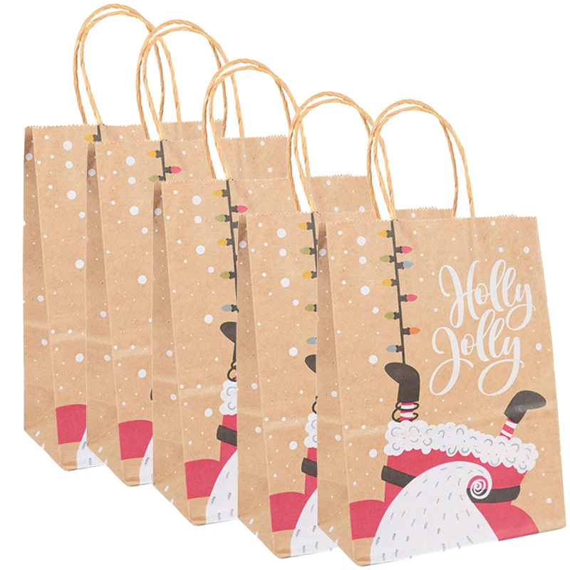 5pcs Christmas Kraft Paper Gift Bags with Handle – 120gsm Thick Paper Holiday Tote Bag ... - SKU KPGB1902 - UGI Packaging