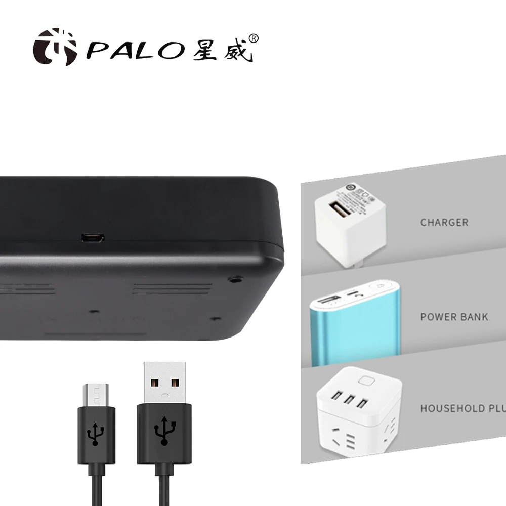 PALO 8pcs D size Rechargeable Battery type D ni-mh 1.2V 8000mAh + USB Smart LCD Display battery Charger for AA AAA C D batteries
