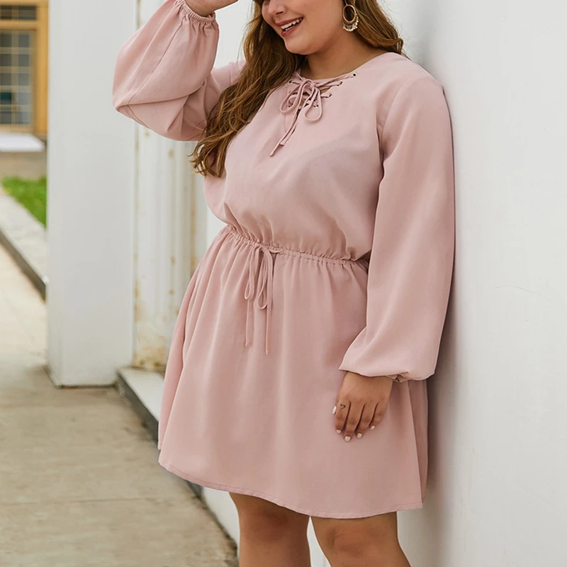 Осеннее модное платье большого размера для женщин 4XL 5XL 6XL 7XL 8XL бюст 140 см сплошной цвет v-образный вырез с длинными рукавами эластичный пояс