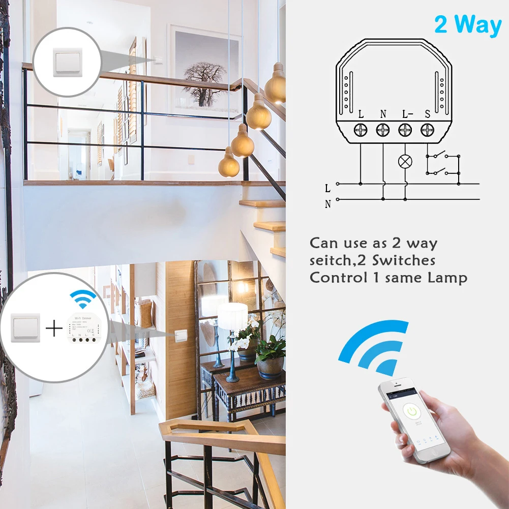 

2300W WiFi Smart Light Switch Automation Module For Alexa Google Home 1/2 Way