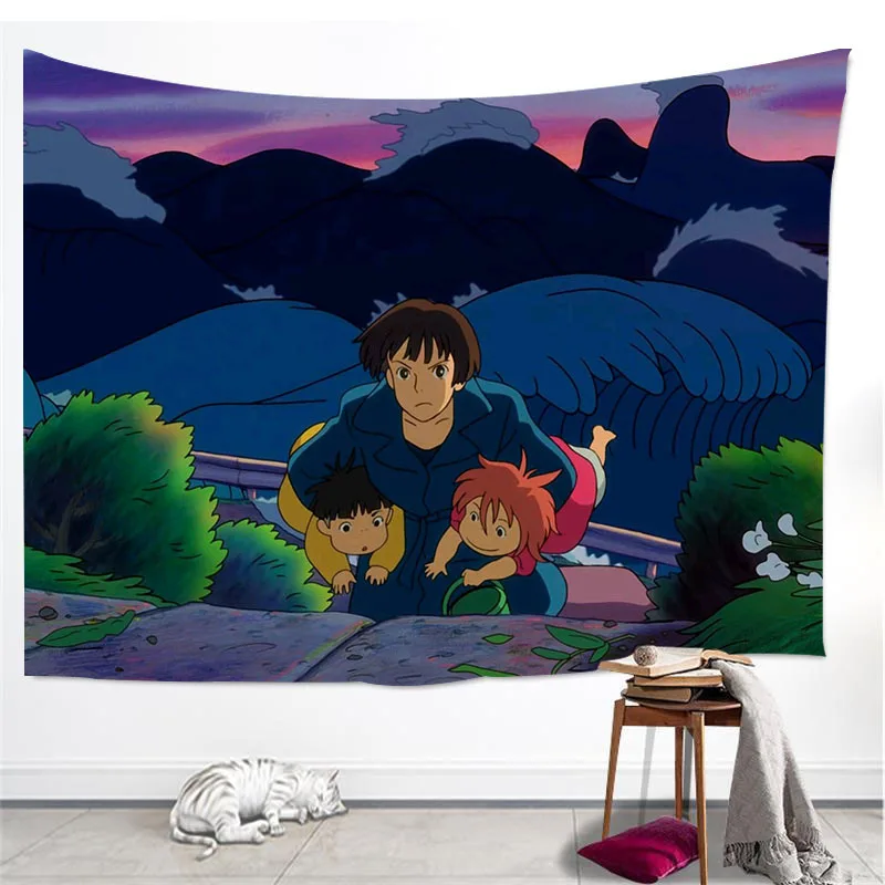Ponyo on the Cliff Golden Fish Printed Tapestry Art Wall Hanging Tapestries Bedspread Throw Home Decor - Цвет: Style 2