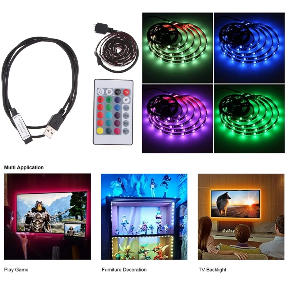 2 Set DC 5V USB LED RGB Strip Light TV Back Lighting with 24-Key Remote - 4m