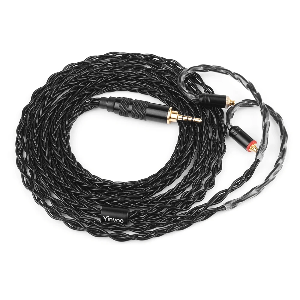 Yinyoo 8 Core с серебряным покрытием черный кабель 2,5/3,5/4,4 мм балансный кабель с MMCX/2pin для BLON BL-03 ZS10 AS10 ZSX C12 AS10