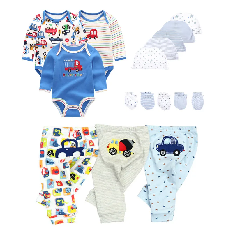 baby's complete set of clothing Newborn 16/18PCS Baby Boy Clothes Sets Cotton Solid Baby Girl Clothes Bodysuits+Pants+Gloves+Hats Cartoon Trousers Ropa Bebe Baby Clothing Set expensive Baby Clothing Set