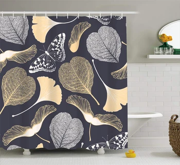 

Ginkgo Shower Curtains Nordic Plants Bath Curtains for Bathroom Home Custom Curtains Waterproof Polyester Fabric Shower Curtain