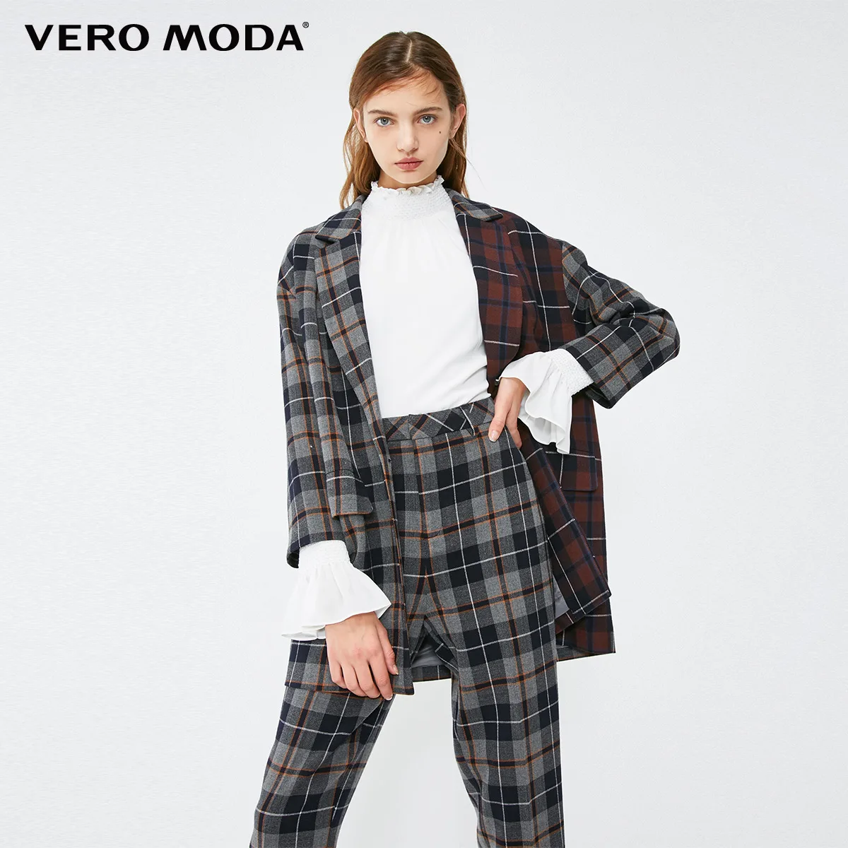 Granit Vero Moda женское клетчатое пальто разных цветов с отворотом на запястье рукава | 319108516 - Цвет: Granit