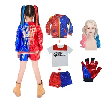 

Harley Quinn Cosplay Costumes 2019 Boys Girls Coats Purim Jacket Women Batman Jackets For Woman Costume With Wig Gloves T-shirt