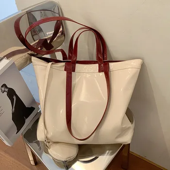 

Fashion shopping shoulder bag women soft patent leather totes female large crossbody messenger bags ladies handbags 2020
