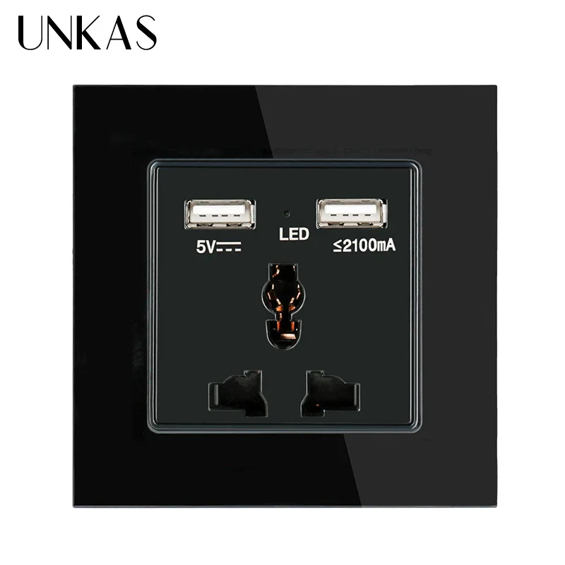 UNKAS зарядное устройство с двумя usb-разъемами для мобильных устройств, розетка стандарта Великобритании, настенная розетка с 3 отверстиями, розетка с 2100ма
