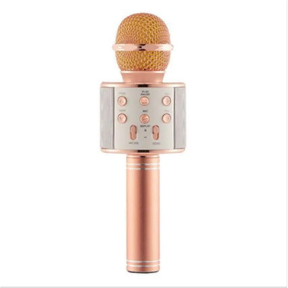 Rose gold WS 858, беспроводной микрофон, профессиональный конденсаторный микрофон для караоке, bluetooth, стойка, Радио, микрофон, студия записи, WS858 - Цвет: Rose gold