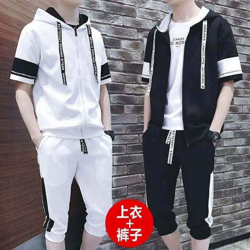 

Spring Summer MEN'S Shorts Thin Short Sleeve Set Teenager Students Sports Clothing Men's Korean-style Trend Two Pieces a Set