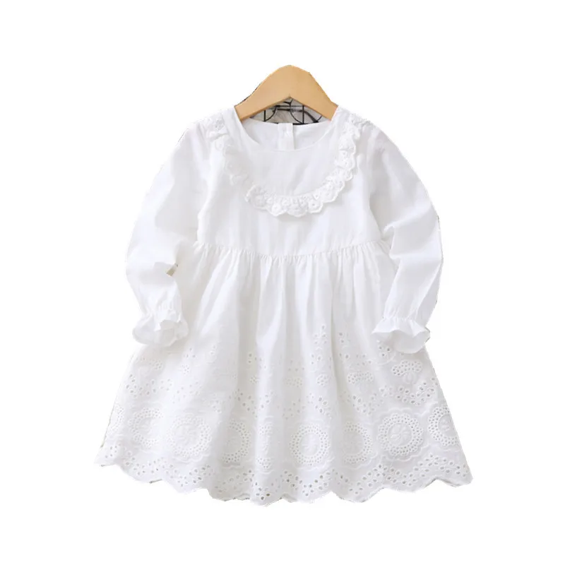 Платье с цветочным узором и круглым вырезом для девочек, весеннее детское платье принцессы с длинными рукавами