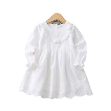 Платье с цветочным узором и круглым вырезом для девочек, весеннее детское платье принцессы с длинными рукавами