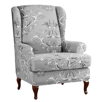 

Wingback Soft Decorative Modern Wing Chair Slipcover Protective Cover Armchair Leaves Printed Removable Elastic Home Simple Back