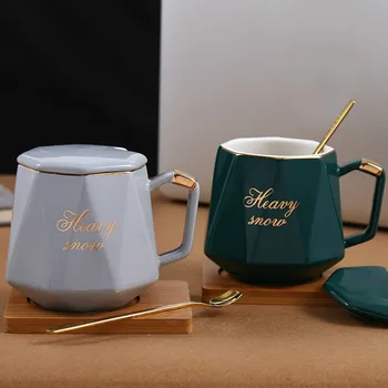 

Nordic Luxury Coffee Mug Ceramic with Spoon Personalised Large Capacity Esspresso Cup Simple Modern Creative Couple Mug DA60MK