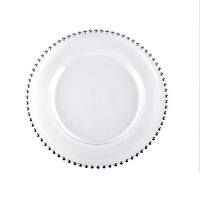 Silver 1 шт 8/10/12-дюймовый большой Стекло Зарядное устройство обеденные тарелки роскошные свадебные туфли с отделкой жемчугом и прозрачными стразами край Decortive блюда и тарелки для Свадебная вечеринка набор посуды - Цвет: Silver