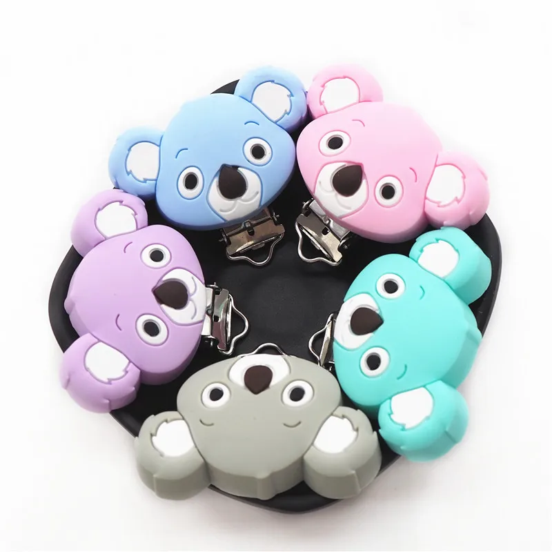 

Chenkai 10PCS Silicone Koala Clips DIY Baby Teether Pacifier Dummy Chain Holder Soother Nursing Jewelry Toy Clips BPA Free