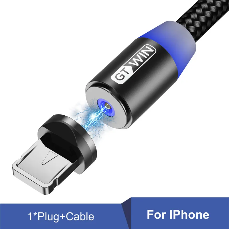 Black for IPhone GTWIN 1 м/3 м Магнитный кабель Micro type C USB кабель для быстрой зарядки для iPhone зарядное устройство кабель USB C Магнитная Зарядка для xiaomi redmi - Цвет: Black for IPhone