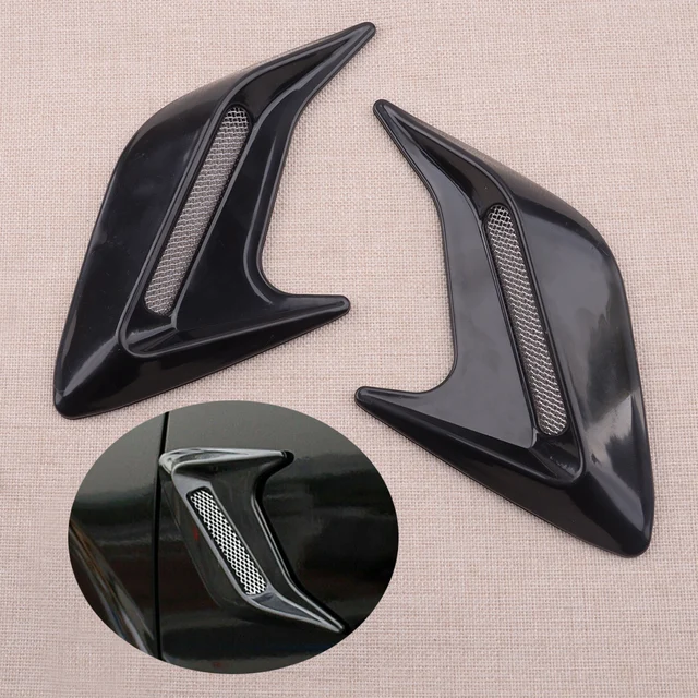 2pcs Hood Side Fender Decorative Air Vent Flow Intake Mesh Grille Stickers Cover Cap Black fit for Most of Cars