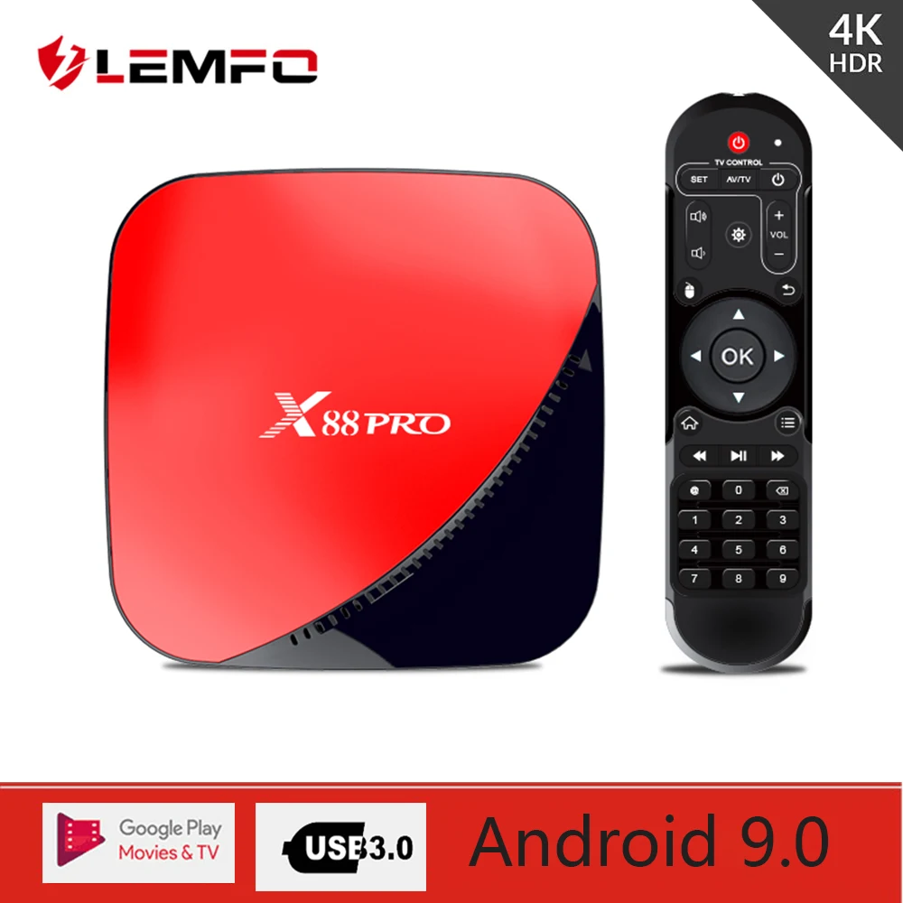 

LEMFO X88Pro Smart TV Box Android 9.0 RK3318 Quad-Core 4G 32G WIFI Neflix Facebook 4K Support 2.4GHz Wireless