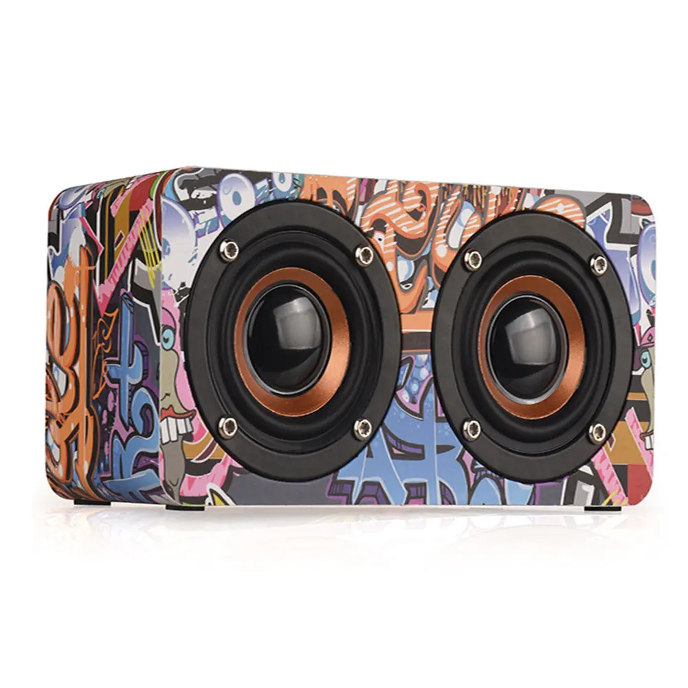 Graffiti M5 Outdoor Speaker Wireless Bass Sound Box Portable Dual Wooden Bluetooth FM Radio Stereo - Цвет: Graffiti