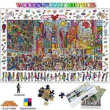 Times Square деревянные пазлы 1000 деталей мультяшная живопись пейзаж деревянные головоломки игрушки для взрослых 1000 деталей головоломки игры