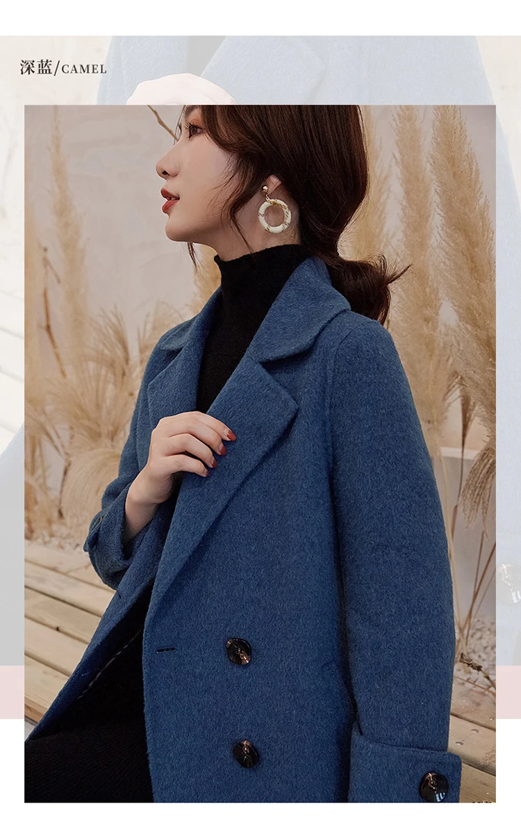 new handmade double-sided cashmere coat female solid color Korean version of autumn and winter wool coat