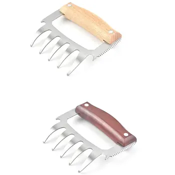 

4x Meat Claws Shredder BBQ Bear Claws Stainless Steel Set with Wood Handle Redwood & Wood Color