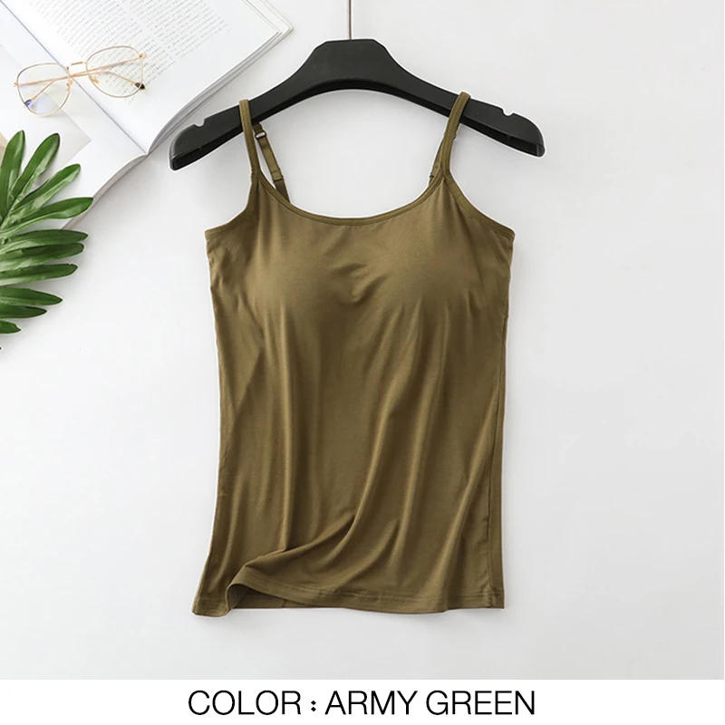 Women Tank-Top Built-in Bra Padded Push-Up Stretchable Modal Tops Camisoles Tube Vest Sleeveless Sexy Casual Korean SA0764