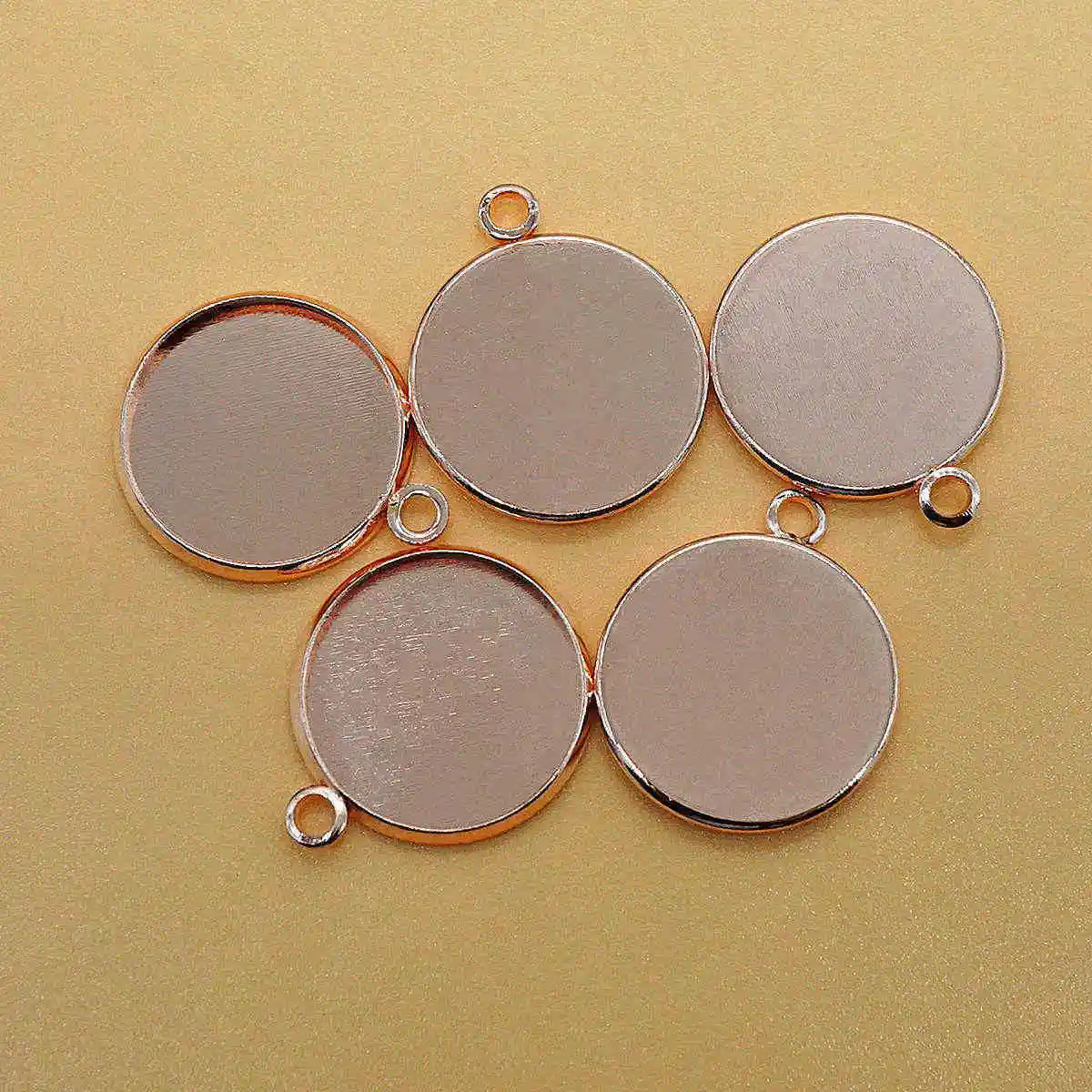rose gold 20 шт 12 мм-25 мм Ожерелье Подвеска с пустым основанием одно двойное отверстие петли круглое звено без надписи кабошон, гнездовая оправа лотки база - Цвет: rose gold