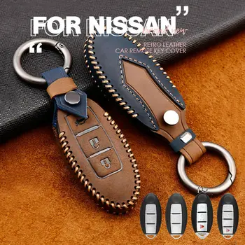 

1Pcs Top Layer Cowcide Leather Car Key Case Cover With Keychain For Nissan Altima Rogue Sentra Case Infiniti Accessories