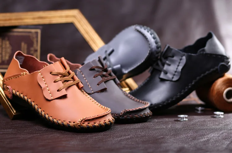 Men's Handmade Casual Leather Shoes Slip on Flat Moccasins