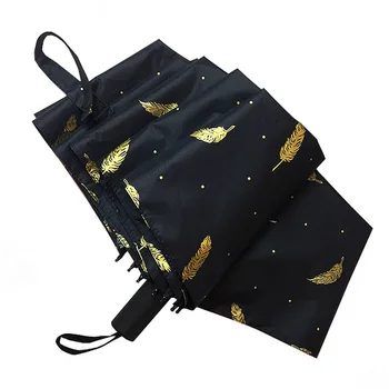 

Fashion Man Women Bronzing Umbrella Sun UV Protection Rainwind Resistance Feathers Manual Sunshade Portable Tri-fold Umbrella