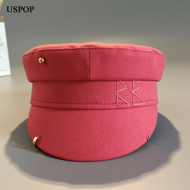 USPOP Cotton and Linen Rhinestone Letter Newsboy Caps Women Flat Militray Caps cotton newsboy cap