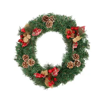 

Christmas Wreath Pendant Artificial Garland With Red Berries And Pine Cones For Christmas Front Door Decoration 40CM