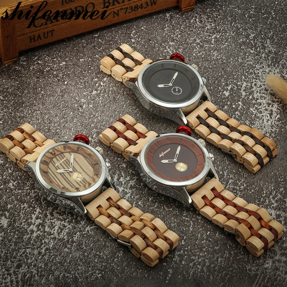 Shifenmei деревянные часы модные повседневные брендовые водонепроницаемые кварцевые часы мужские военные деревянные спортивные часы мужские часы Relogio Masculino