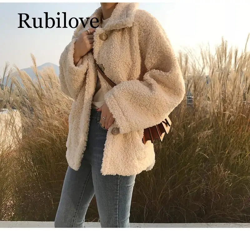 discount  Faux Fur Thick Coat For Women 2019 Autumn Warm Soft Loose Fur Jacket Female Outerwear Button Plush 