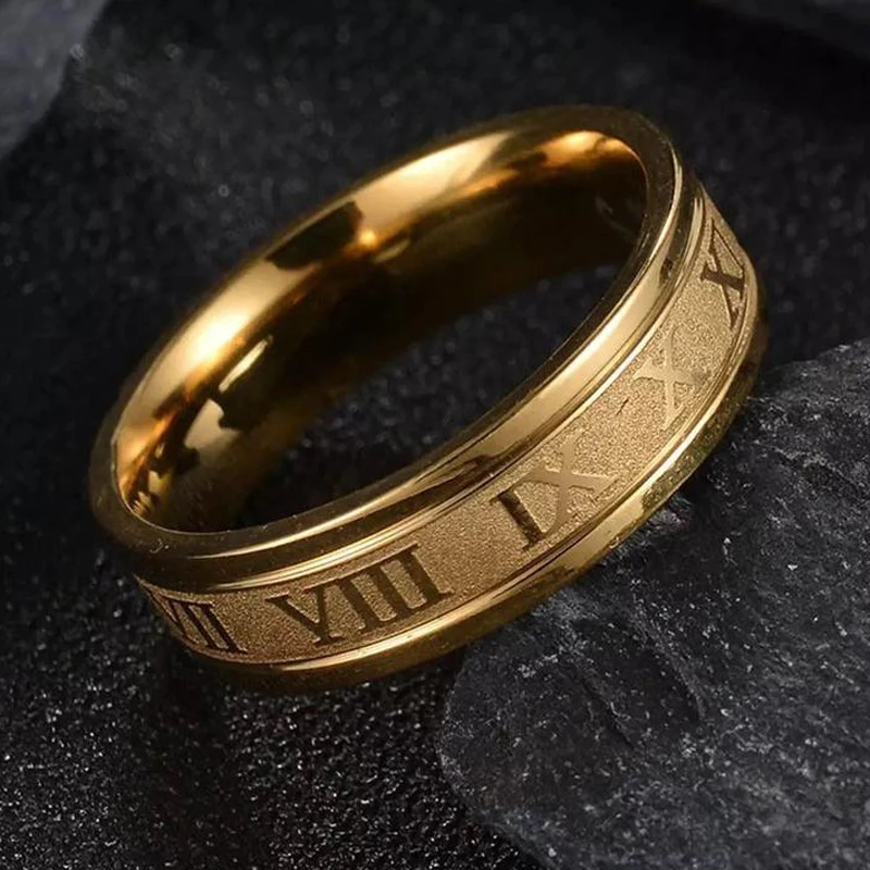 2022 Vintage Roman Numerals Men Rings Temperament Fashion 6mm Width Stainless Steel Rings For Men Jewelry Gift 