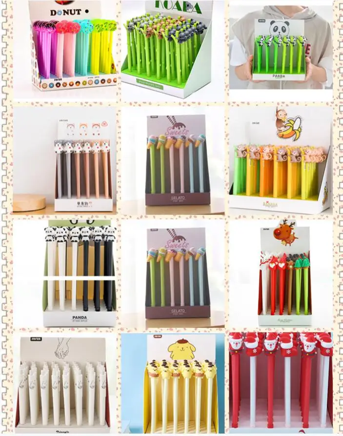 many design cat dog bear monkey christmas Doughnut ice cream penguin frog panda gel pen cartoon black neutral pen 0.5mm 36pc/lot